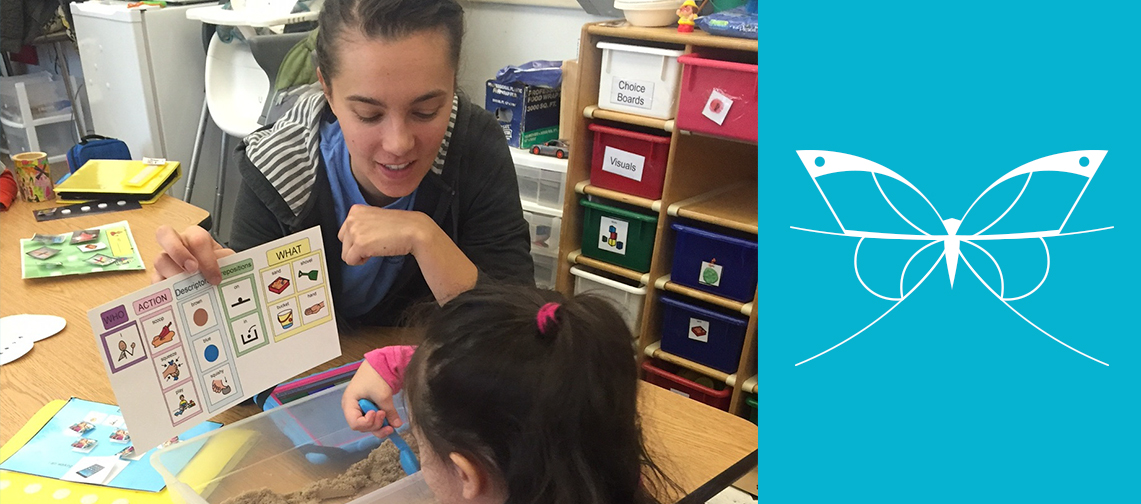 Art therapist teaching student with Autism Spectrum Disorder